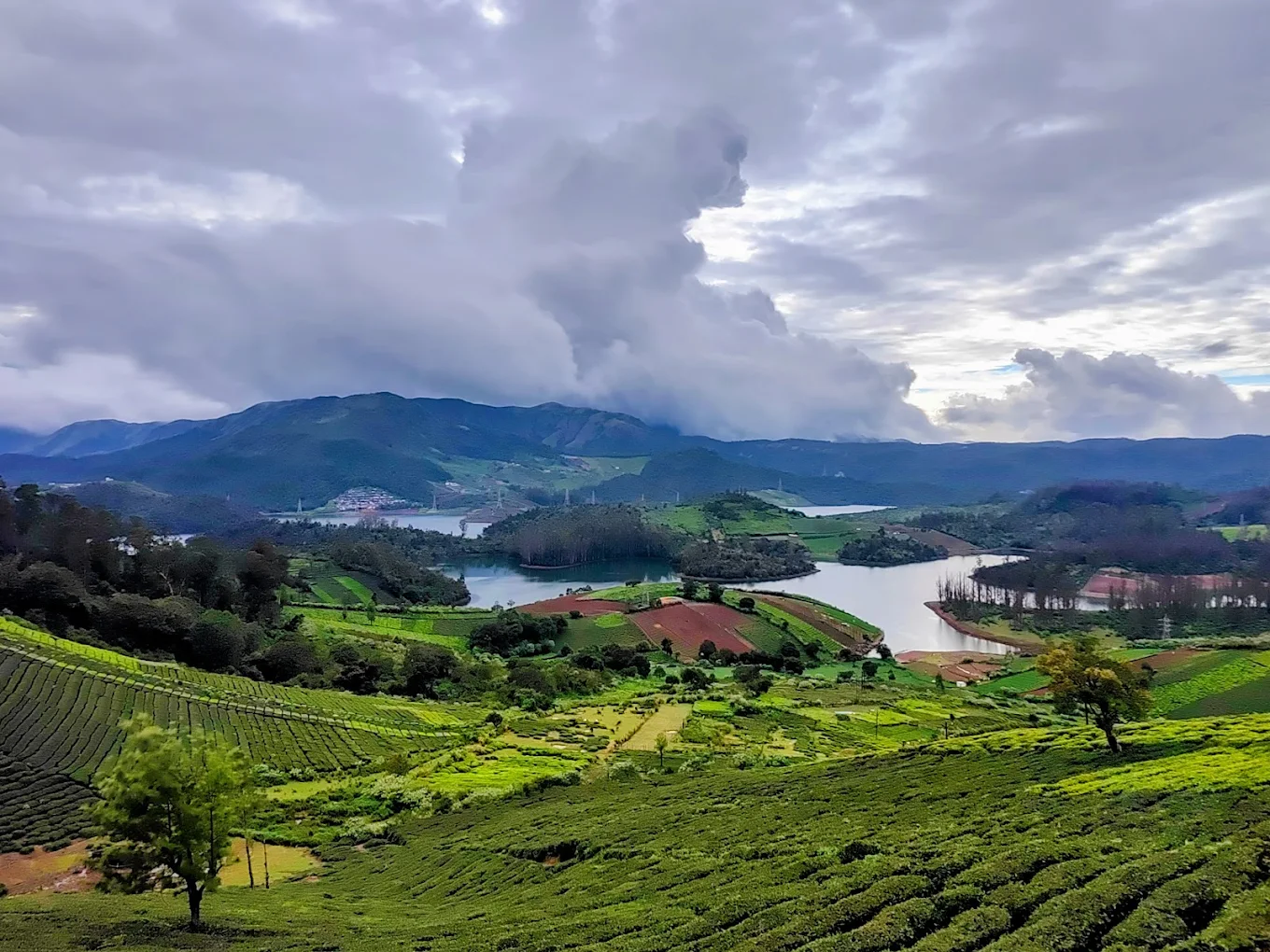 Emerald Lake View Point near Ooty with blue lake and surrounding tea estates from the upper viewpoint
