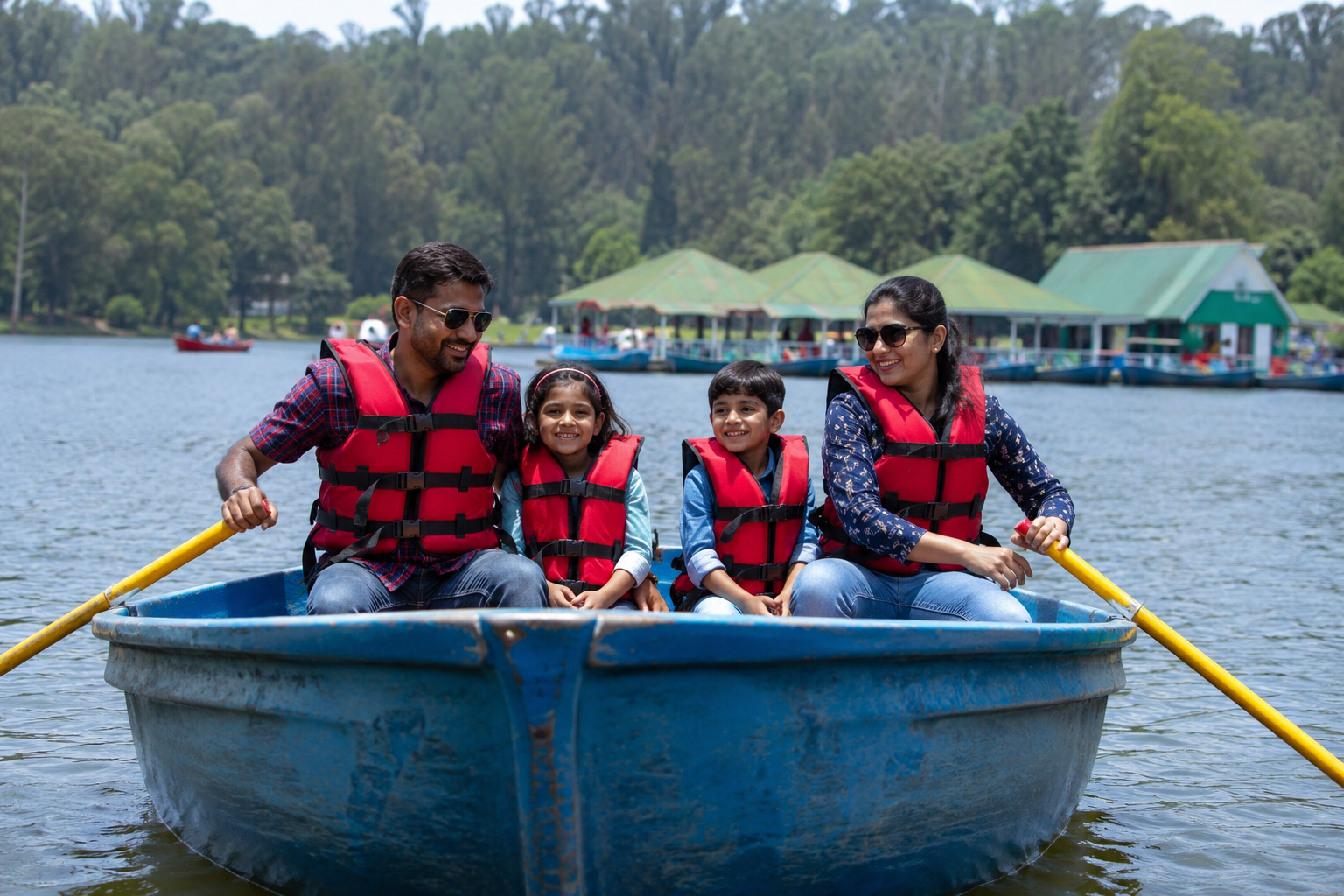 Parents and children boating at Ooty Lake