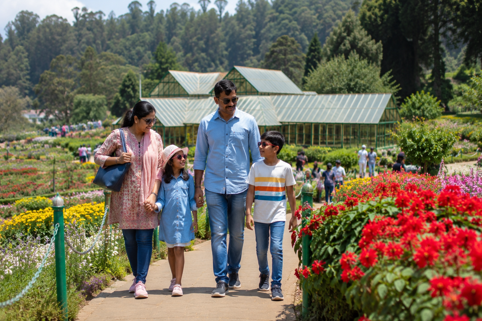 Family visiting Ooty Botanical Garden