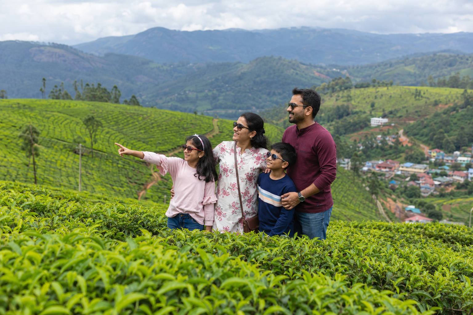 Family enjoying Coonoor tea estate scenery